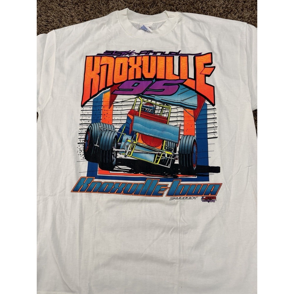 Vintage 1995 T-Shirt Single Stitch Sprint Car Knoxville IO White USA Mens Sz XL - Picture 2 of 7